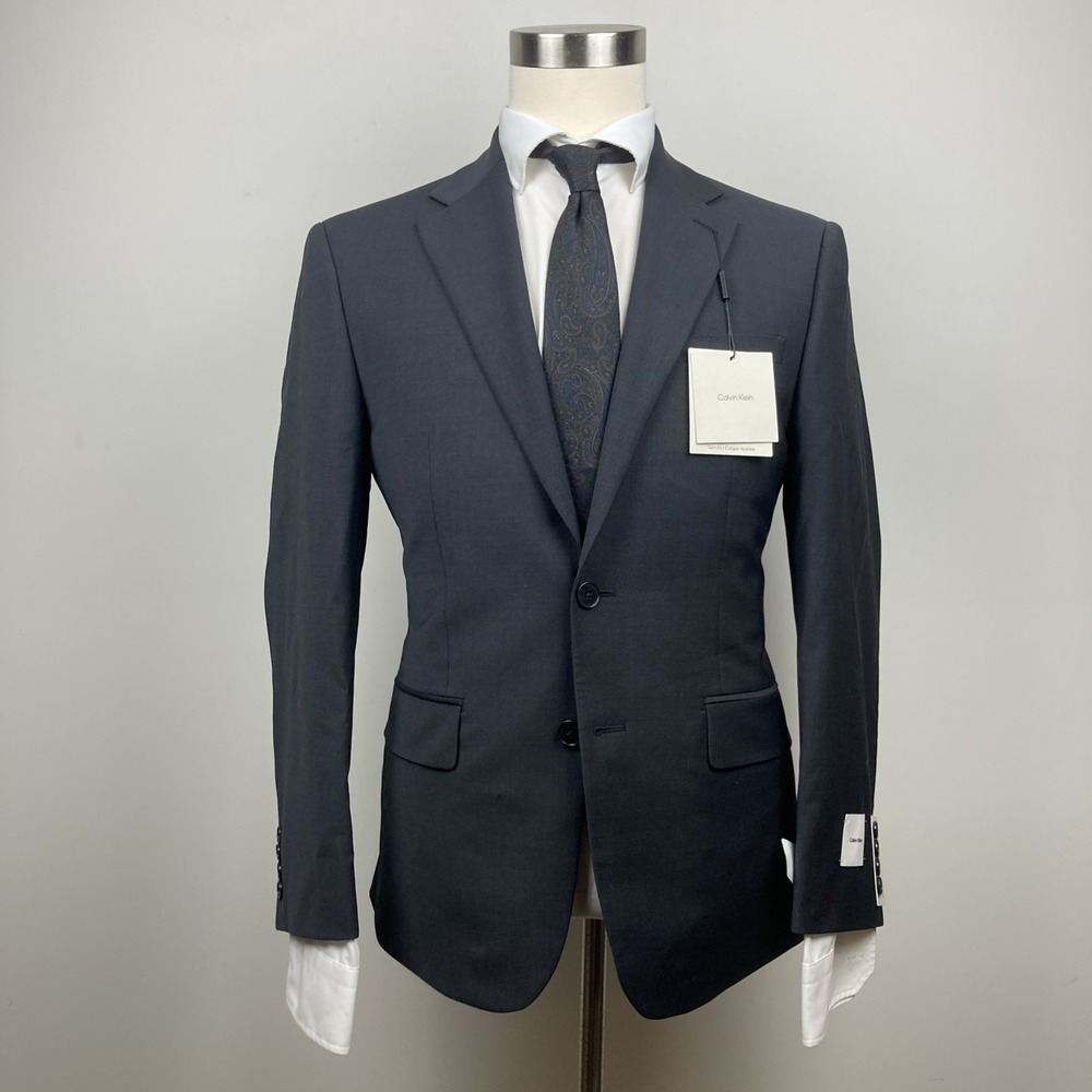 Calvin Klein Mens Slim fit Suit Jacket Blazer 40 S Charcoal Solid Stretch